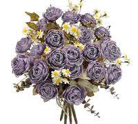 Daily Treasures 4Pack Vintage Artificial Flower Bouquet, Artificial Fake Flowers Plants, Dried Flowers, Fake Rose Daisy Arrangements for Home Kitchen Garden Floral Arrangement Fall Decoration(Purple)