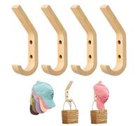 Daily Treasures 4Pack Wooden Hat Rack for Baseball Caps,Multi-Purpose Hat Organizer,Strong Adhesive Hat Hooks for Wall,Two Mounting Options Caps Display Rack for Closet Door Bedroom Holds Up to 30Hats