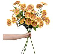 Daily Treasures 4PCS Artificial Daisies Flowers with Long Stem,77cm Faux Yellow Orange Gerbera, 28 Flower Heads Realistic Daisy with Leaves Fake Daisy Flower Summer Décor for Tall Vase Home Kitchen