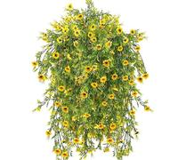 Daily Treasures 4Pcs Artificial Hanging Flowers Outdoor - Fake Daisy Hanging Baskets Artificial Flowers Bouquet,78cm Fake Hanging Plants for Garden Wall Fence Balcony Home Door Decoration (Yellow)
