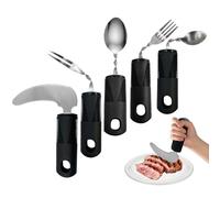 Daily Treasures 5pcs Adaptive Utensils,Vertical Steak Knife & 180° Bendable Forks/Spoons for Disabled Hands,Weighted Cutlery with Anti-Slip Grip for Parkinson's,Tremors,Arthritic,Elderly,Adults(Black