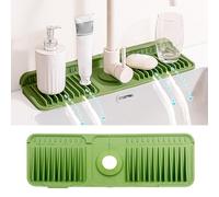 Daily Treasures 6°Slope Kitchen Sink Splash Guard with Fasten Button,45 x 14 cm Silicone Faucet Mat,Foldable Water Catcher Mat,Tidy Mat for Kitchen Sink Bathroom Counter Sink Accessories(Green)