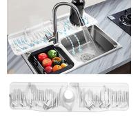 Daily Treasures 60x15cm Longer Kitchen Sink Splash Guard with Marbled Design, 10° Slope Silicone Faucet Mat,Foldable Water Catcher Mat,Tidy Mat for Kitchen Sink Bathroom Counter Sink Accessories White