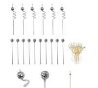 Daily Treasures 68Pcs Disco Mirror Ball Straws Set,6 Straws &12 Cocktail Stirrers &50 Cocktail Sticks,Resuable Plastic Cocktail Straws for 70s Disco Theme Party Retro Bar Karaoke Dance Decorations
