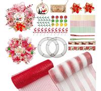 Daily Treasures 84pcs Christmas Mesh Wreath DIY Kit, 2 Rolls 10" x 10 Yards Mesh Ribbon & 2 Metal Wreath Rings 12" & Various Ornaments