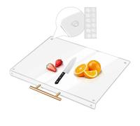 Daily Treasures Acrylic Cutting Board with Gold Handle,42x34cm Clear Chopping Board with Groove,Lagre Counter Edge Chopping Board,Non Slip Clear Cutting Board for Kitchen Counter Worktop Protector