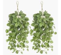 Daily Treasures Artificial Hanging Plants with Pots -2 Pack Realistic Trailing Monstera Leaf Decor with Hanging Rope,Decorative Fake Plants with Lush Leaves for Shelf/Wall Greenery Garden Outdoor Home