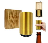 Daily Treasures Automatic Beer Bottle Opener,Magnetic Bottle Openers with Wooden Box,Push Down Bottle Opener, Soda Destapador No Damage to Caps,Stainless Steel Cap Catcher for Bars Man's Gifts (Gold)