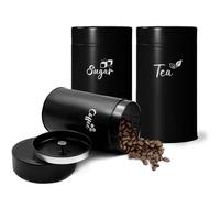 Daily Treasures Black Tea Coffee Sugar Canisters Sets-Set of 3 Metal Containers with Double Sealing Lid,Airtight Tea Canisters, Kitchen Storage Set,Food Storage Containers Jars for Kitchen Countertop