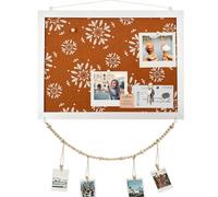 Daily Treasures Boho Printed Pin Board Cork Board with Linen,1 Pack 30x40cm Small Bulletin Board with Wooden Frame for Walls,Beaded Photo Clips&10 Push Pins for Memos Jewelry Photos Home Office Decor