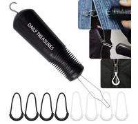 Daily Treasures Button Hook and Zipper Pull Helper with 8Pcs Zipper Pulls, Button Fastener One Hand Buttons aids, Button Assist Device with Non-Slip Ribbed Handle for Seniors and Disabilities