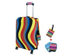 Daily Treasures Colorful Suitcase Protective Cover, 1pcs Elastic Protective Washable Luggage Cover+2pcs Suitcase Handle Covers+1pcs Luggage Tag, Travel Luggage Cover M 22/23/24/25/26 Inch, Multicolor,