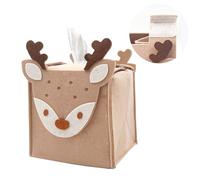 Daily Treasures Cute Deer Square Tissue Box Cover,Refillable Felt Tissue Box Holder with Hook And Loop Fasteners,Unique Tissue Storage Organizer Dispenser for Home Ofiice Bedroom
