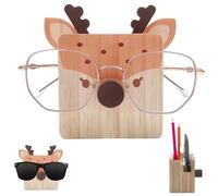 Daily Treasures Deer Wooden Eyeglass Holder Stand,Cute Animal Glasses Holder with Stationery Storage Case,Handmade Wood Eyeglass Rack,Strudy Sunglasses Display Stand for Home Office Desk Decor Gift