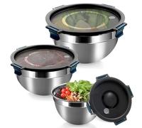 Daily Treasures Mixing Bowls with Airtight Lids - 3 Pieces Stainless Steel Mixing Bowl Set, Snap-Lock Airtight Food Prep Bowls, Metal Nesting Set for Kitchen,Salad, Dishwasher Safe (5L, 3L, 1.5L)