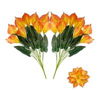 Daily Treasures Orange Calla Lily Artificial Flowers, 18 Large Blooms artificial lilies with Green Leaves, 54cm Silk Orange Flowers for Bridal Bouquet, Vase Arrangements, DIY, Home Wedding Party Décor