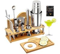 Daily Treasures Professional Cocktail Making Kit with Bamboo Display Stand & Margarita Salt Rimmer,16-Piece Bartender Kit for Home Bar,825ml / 28oz Boston Shaker, Cocktail Making Gift Set Bar Tool Set
