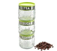 Daily Treasures Set of 3 Stackable Glass Storage Canisters with Screw-Top Lids - Airtight Storage Jars Easy to Open,Glass Containers with Lids for Tea, Coffee, Sugar, Spices, Dry Foods Storage (400ml)