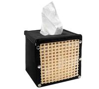 Daily Treasures Square Rattan Tissue Box Cover,Hand Woven Wicker Tissue Holder,Refillable Felt Tissue Box with Hook And Loop Fasteners,Unique Tissue Storage Organizer for Home Ofiice Bedroom Hotel