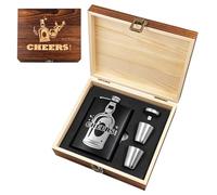 Daily Treasures Stainless Steel Hip Flask Gift Set in Luxury Wooden Box - 8oz Whisky Flask with Shot Glasses & Funnel,Portable Hipflask for Men Groomsmen Gifts,Camping Travel Wedding Outdoor Climbing