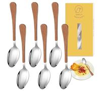 Daily Treasures Table Spoon Set, 6pcs 17CM Edible Grade Stainless Steel Dessert Spoons,Imitation Wood Handle Dinner Spoon Set for Coffee Dessert Tea Home Kitchen Restaurant,Durable