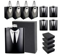 Daily Treasures Tuxedo Engraved Stainless Steel Hip Flask Set - 4Pcs Whisky Flask & Gift Boxes,8oz 18/8 Steel Groomsmen Gift Set, Leakproof Wedding Essentials for Stag Weekends & Whisky Travel Party