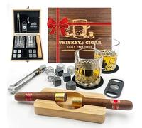 Daily Treasures Whisky Gift Set for Men-16PCS Luxury Whiskey Stones Set with 2 Glasses, 8 Granite Stones,Cigar Wooden Ashtray&Cutter&Wooden Box -Whiskey Accessories Set for Father's Day Husband Gift