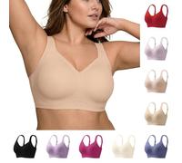 Daily UK Bra Wireless Bras for Women Seamless Non Wired Push Up Bra Support Full Coverage V Neck Bralettes Comfort Sleep T-Shirt Padded Wide Straps Adjustable Underwear for Senior Woman Beige
