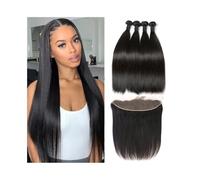 Daily use Brazilian Virgin Hair Silky Straight Human Hair Weave Bundles with 13x4 Lace Frontal Hair Extensions(8 8 8 with 8)