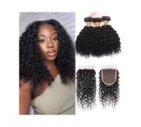 Daily use Malaysian Water Wave Bundles with 4x4 Closure Short Human Hair 3 Bundles with Lace Closure Hair Extensions(14 14 16 with 12)