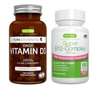 Daily Vitamin D3 + Super B12-Complex, Vegetarian Bundle, 365 2000iu Vitamin D3 Tablets + High Absorption Sublingual B12, By Igennus