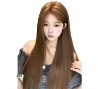 Daily wig lace woman center parted long straight hair natural brown fashion head set