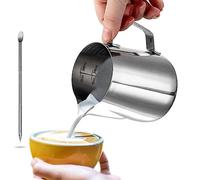 Dailyart Milk Frother Jug 350ml/12oz Milk Jug for Coffee Machine | Food-Grade 304 Stainless Steel Metal Milk Frothing Jug with Decorating Pen - Milk Pitcher for Latte Coffee Art, Cappuccino