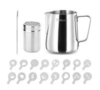 Dailyart Milk Frothing Jug, 12oz/350ml Food Grade 304 Stainless Steel Coffee Milk Jug, Milk Jug with Latte Decorating Art Pen, Barista Accessories Milk Pitcher for Making Latte Coffee Art, Black