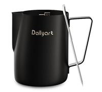 Dailyart Milk Jug, 12oz/350ml Food Grade 304 Stainless Steel Coffee Milk Jug, Milk Frothing Jug with Latte Decorating Art Pen, Barista Accessories Milk Pitcher for Making Latte Coffee Art, Black