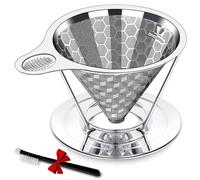 Dailybrew Triple Layer Pour Over Coffee Filter Durable Pour Over Coffee Dripper Easy Clean Metal Cone Filter Paperless Stainless Steel Pour Over Coffee Maker With Holder 2 Cup (HOLDER)