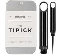 DAILYCARRYCO. TiPick Titanium Toothpick Holder - Portable Metal Travel Toothpick - Reusable EDC Micro Toothpick - Compact & Convenient - Carry On-The-Go - Titanium Construction, Black
