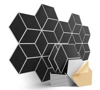 Dailycooper 12-Pack Self-Adhesive Acoustic Panels 12" x 10" x 0.4" High-Density, Flame-Resistant Soundproof Foam. Absorbs Noise and Eliminates Echoes, Hexagonal 3D Design(BlackFace)