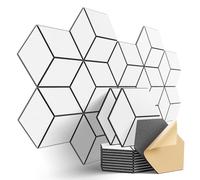 Dailycooper 12-Pack Self-Adhesive Acoustic Panels 12" x 10" x 0.4" High-Density, Flame-Resistant Soundproof Foam. Absorbs Noise and Eliminates Echoes, Hexagonal 3D Design (White Face)
