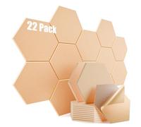 Dailycooper 22 Pack Self-adhesive Acoustic Panels 12" X 10" X 0.4" - Sound Proof Foam Panels with High Density, Hexagonal Design, Flame Resistant, Absorb Noise and Eliminate Echoes(Light Apricot)