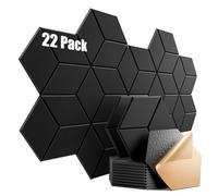 Dailycooper 22 Pack Self-adhesive Acoustic Panels 12" X 10" X 0.4" - Sound Proof Foam Panels with High Density, Fashionable Y-Lined Design, Flame Resistant, Absorb Noise and Eliminate Echoes(Black)