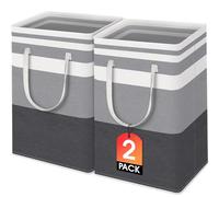 DailyCuddles 2 Pack Laundry Baskets, Freestanding Waterproof Portable Collapsible Large Laundry Bins Bags for Laundry, Dorm, Bathroom - 75L, Grey