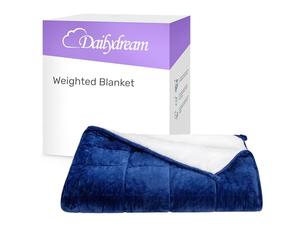 Dailydream Therapy Weighted Blanket 135 x 200 cm 6 kg Blue Fluffy Fleece with Glass Bead Filling Heavy Blanket for Sleeping Weighted Blanket Therapy Blanket Body Weight 53-65 kg