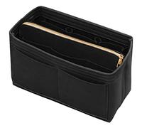 DailyPlus Felt Handbag Organizer Insert with Zipper, 13 Pockets, Detachable Wallet, Key Chain, Black, Medium Size (11.03 x 5.52 x 6.3 inches)