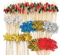 DailyTreasures 220Pcs Christmas Cocktail Picks, 140Pcs Wooden Christmas Tree Snowman Toothpicks+80Pcs Snowflake Star Bamboo Appetizer Picks-Sandwich Fruit Sticks for Drink Dessert Appetizers Decor