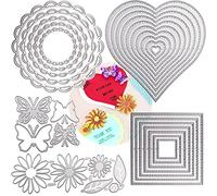 DailyTreasures 5 Set Cutting Dies Stencil, 32Pcs Metal Template Moulds Multi-Shape DIY Craft Embossing Tools for Album Scrapbooking Art Decor & Card Making(Heart/Square/Round Lace/Butterfly/Flower)