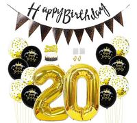 Daimay 20th Birthday Party Decorations Gold Black Happy Birthday Latex Confetti Balloons Triangle Flag Banner Number 20 Foil Balloon Cake Topper for Men Women Anniversary Birthday Party Supplies