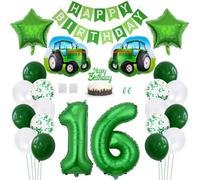 Daimay 23PCS Farm Green Tractor Birthday Decorations Tractor Party Supplies 16th Happy Birthday Banner Farm Barn Tractor Balloon Green Number Foil Balloon Cake Toppers for Girls Boys Kids Baby Shower