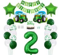 Daimay 23PCS Farm Green Tractor Birthday Decorations Tractor Party Supplies 2nd Happy Birthday Banner Farm Barn Tractor Balloon Green Number Foil Balloon Cake Toppers for Girls Boys Kids Baby Shower