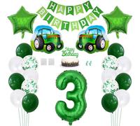 Daimay 23PCS Farm Green Tractor Birthday Decorations Tractor Party Supplies 3rd Happy Birthday Banner Farm Barn Tractor Balloon Green Number Foil Balloon Cake Toppers for Girls Boys Kids Baby Shower